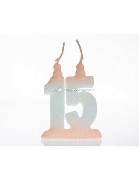 VELA ANIVERSARIO 15 SALMON 8cm