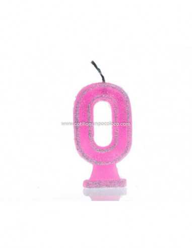 VELA NUMEROTE GRANDE 9cm CON BRILLO ROSA Nº 0