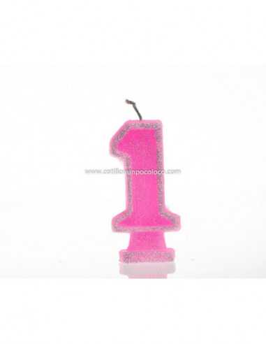 VELA NUMEROTE GRANDE 9cm CON BRILLO ROSA Nº 1