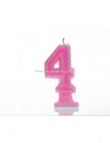 VELA NUMEROTE GRANDE 9cm CON BRILLO ROSA Nº 4