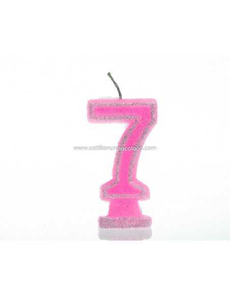 VELA NUMEROTE GRANDE 9cm CON BRILLO ROSA Nº 7