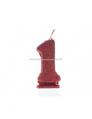 VELAS NUMERO x1 GRANDE 9cm BICOLOR ROJO BRILLO N° 1