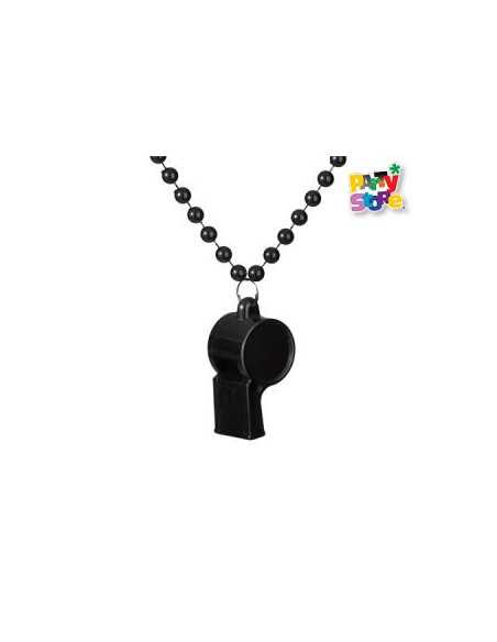COLLAR DE CUENTAS CON SILBATO 80cm NEGRO AC158