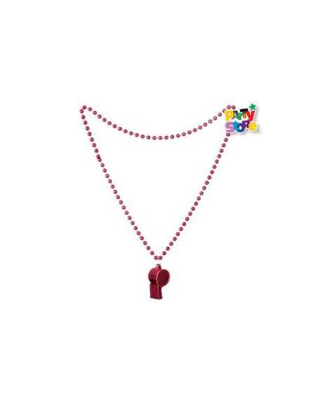 COLLAR DE CUENTAS CON SILBATO 80cm ROJO AC159