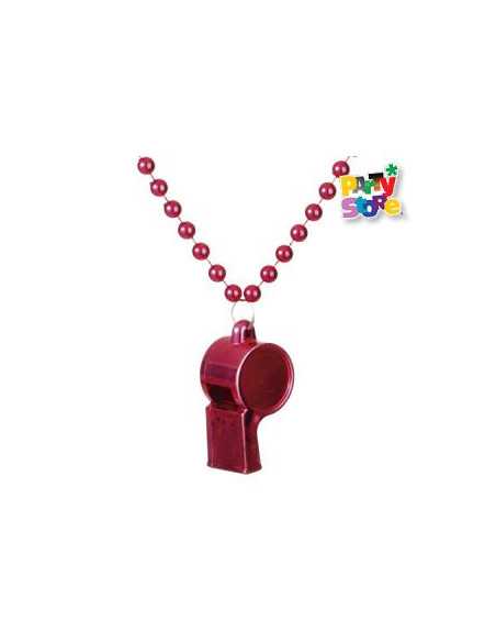 COLLAR DE CUENTAS CON SILBATO 80cm ROJO AC159