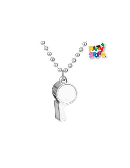 COLLAR DE CUENTAS CON SILBATO 80cm PLATEADO AC176