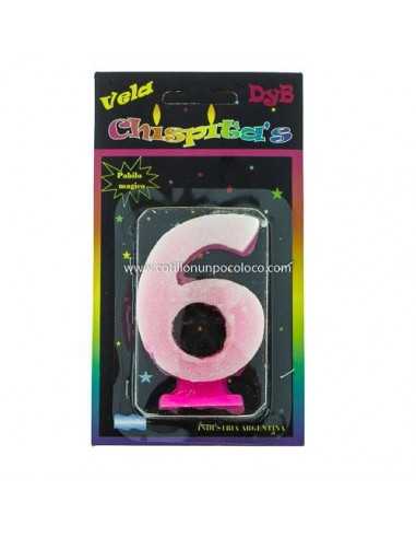 VELA NUMEROTE BRILLO ROSA 6