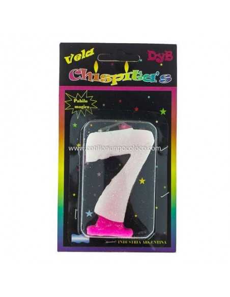 VELA NUMEROTE BRILLO ROSA 7