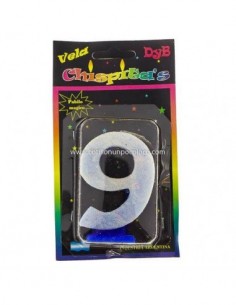 VELA NUMEROTE BRILLO CELESTE 9