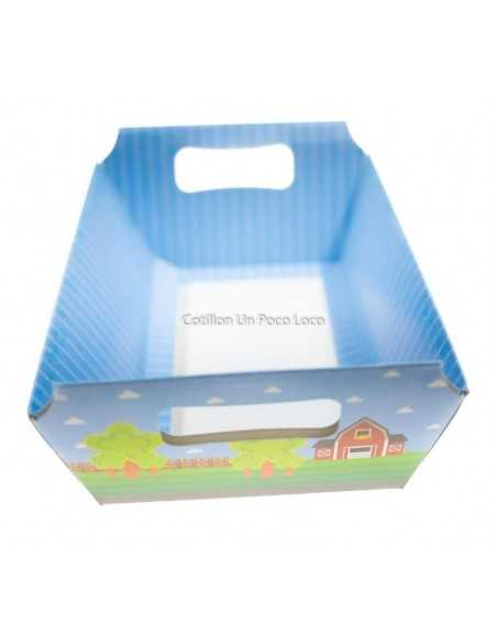 Cesta Rectangular C/asa De Carton Animales De La Granja X12u