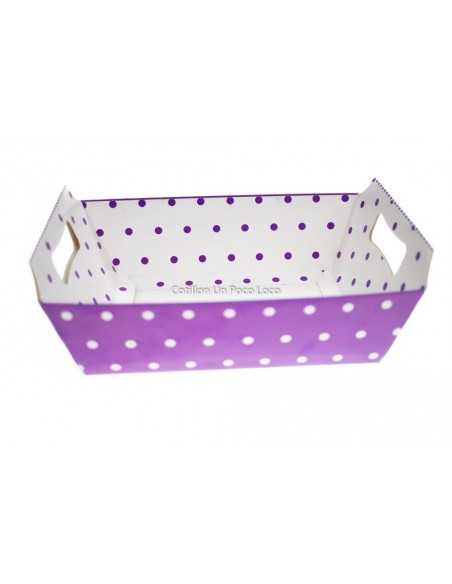 Cesta Rectangular C/asa Violeta Lunar Blanco X6u Grande