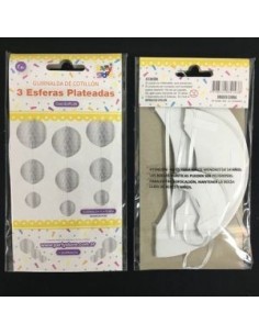 DECORACION 3 ESFERAS PLATEADAS 15cm 10cm 6cm GUPL09 2