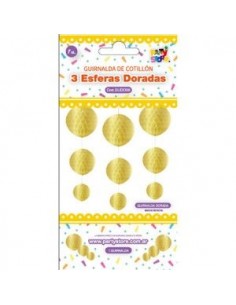 DECORACION 3 ESFERAS DORADAS 15cm 10cm 6cm GUDO09 2