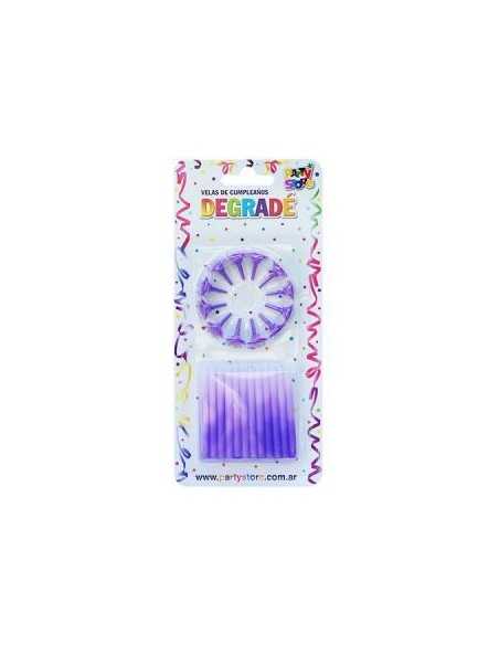 VELAS DEGRADÉ VIOLETAS/ ROSA CON BASES SIN BRILLO VLD6VI